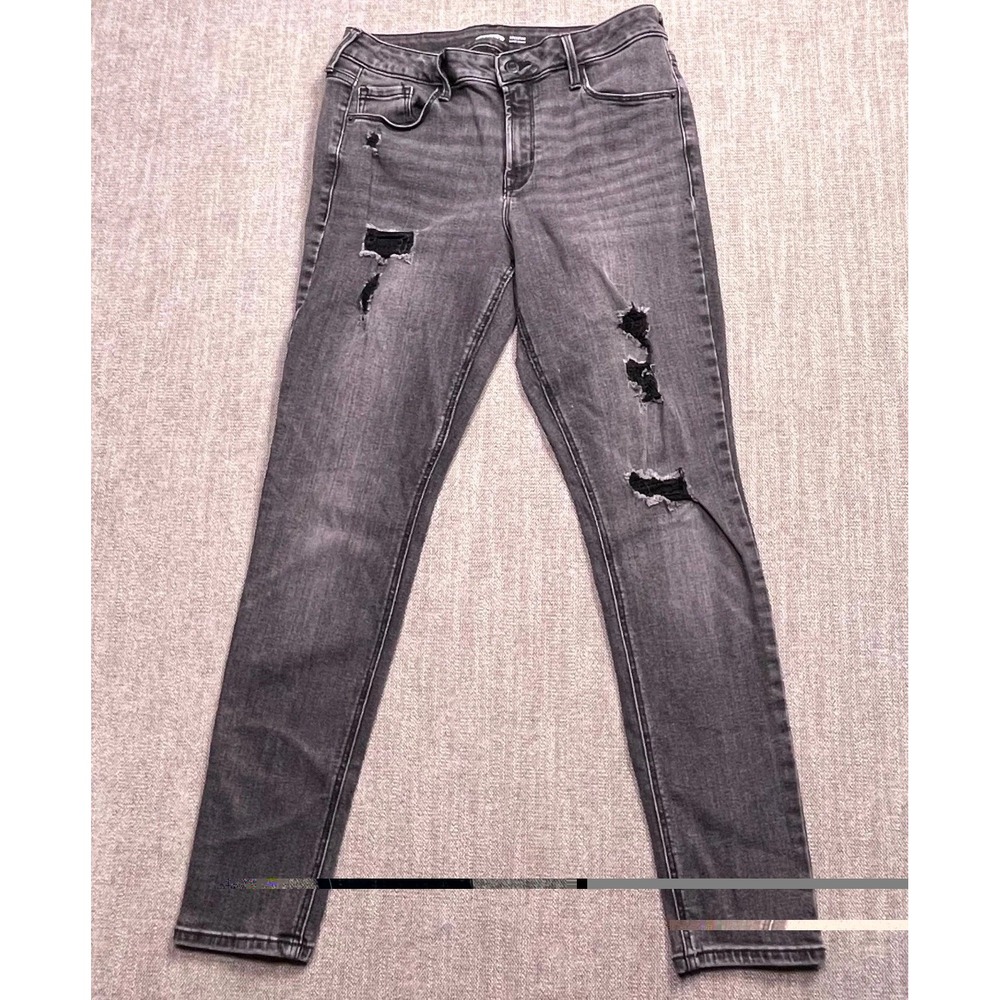 Old Navy Rockstar Super Skinny Jeans Womens 10 Black Denim Stretch Distressed